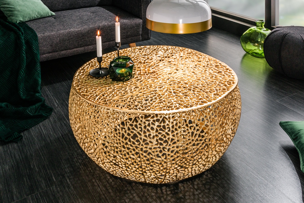 Filigraner Design Couchtisch ABSTRACT LEAF 80cm gold Handarbeit