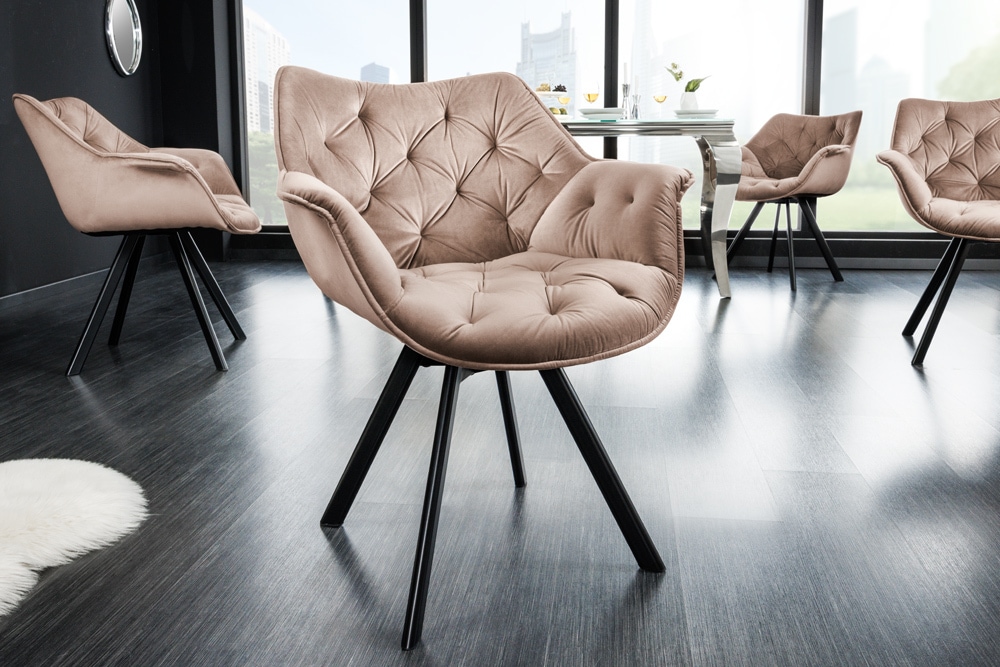 Drehbarer Stuhl THE DUTCH COMFORT greige Samt mit Armlehnen Modern Design