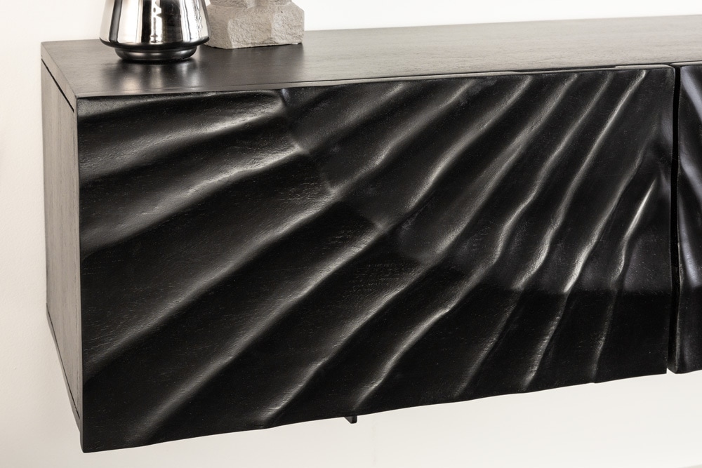 Massives TV-Board SCORPION 160cm schwarz Mangoholz hängend Lowboard