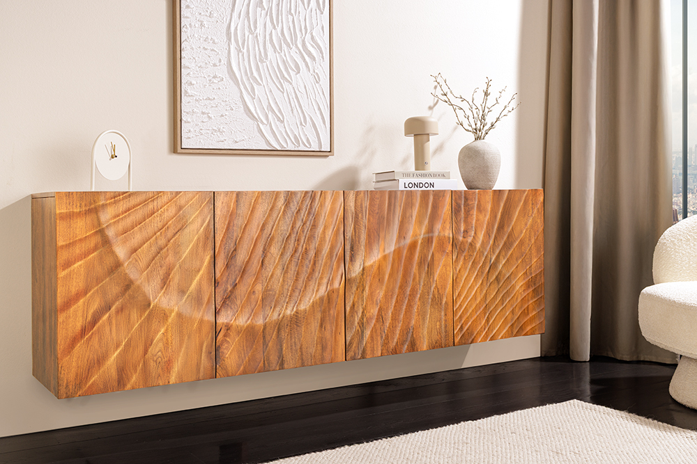 Massives Sideboard SCORPION 180cm braun hängend Mangoholz mit 3D Schnitzereien » Jetzt kaufen