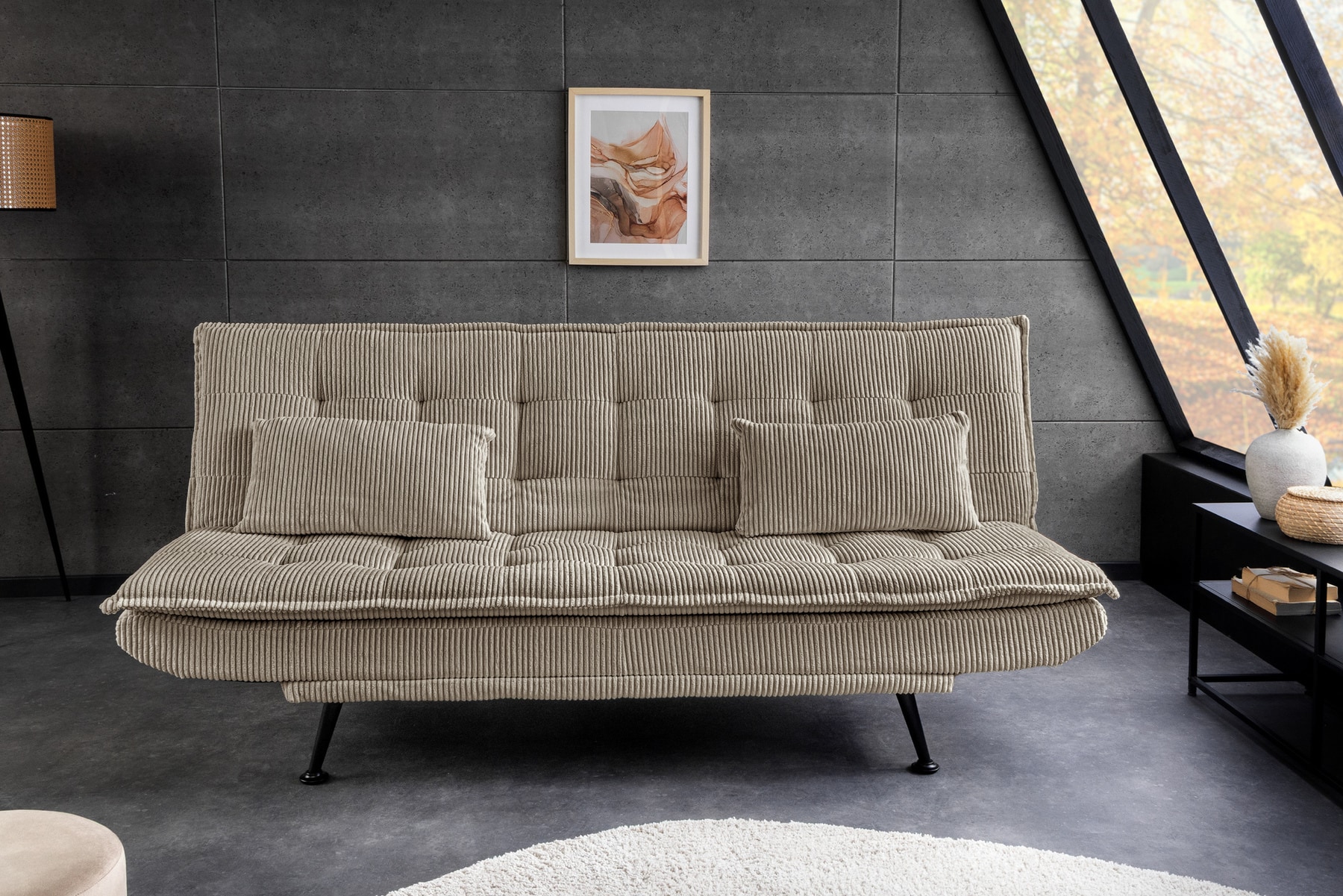 Modernes Schlafsofa JAZZ 190cm greige Cord 3-Sitzer Couch