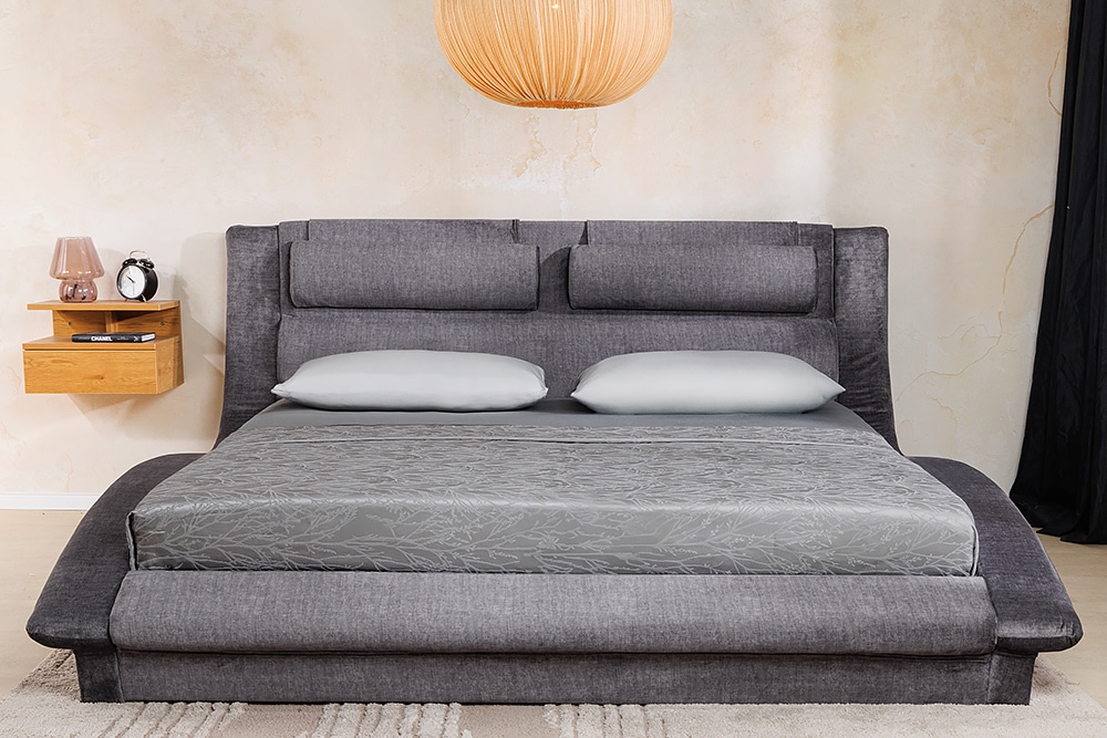 Boxbett SWING 180x200cm grau Vogue Seiden Samtstoff inkl. Stauraum und Lattenrost