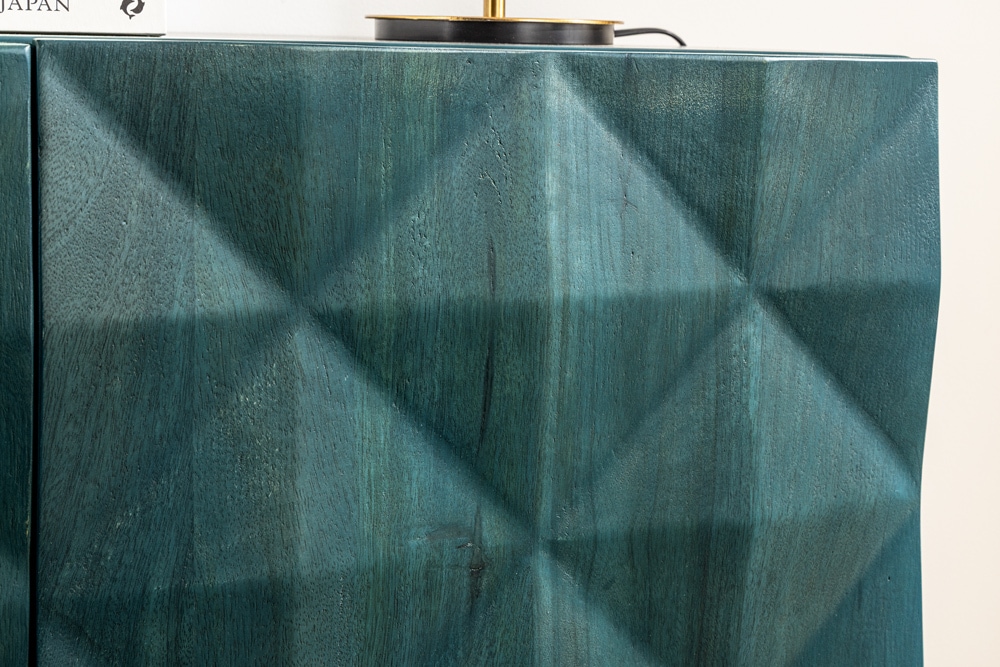 Massives Sideboard VULCANO 180cm türkis Mangoholz gold Metallgestell