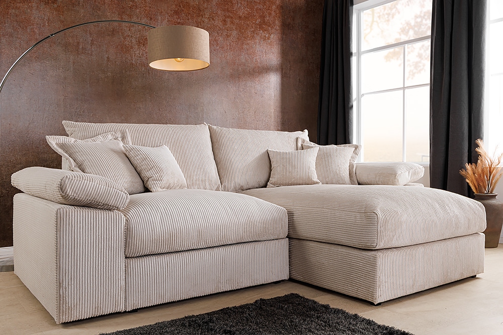 Design Ecksofa ATMOSPHERE XL 245cm champagner beige Cord Federkern inkl. Kissen