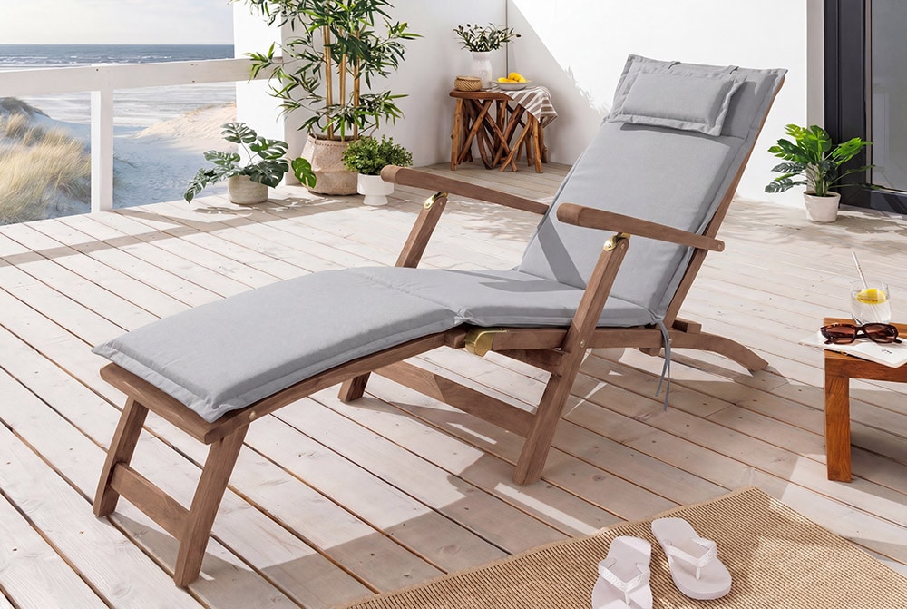 Massive Gartenliege EMPIRE TEAK 175cm natur Teakholz Deckchair verstellbar