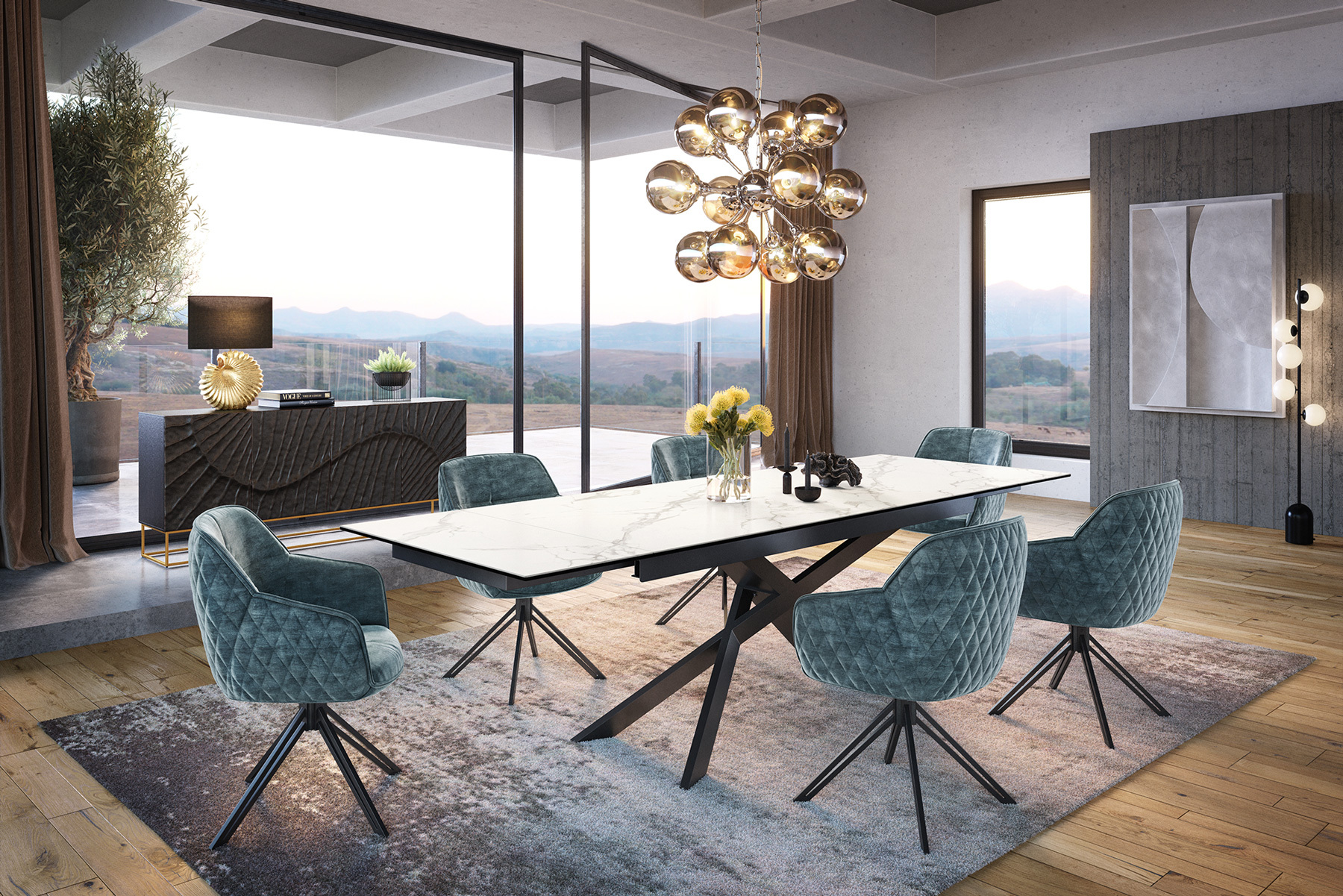 Ausziehbarer Esstisch EUPHORIA 180-220-260cm Marmor weiß Keramik made in Italy