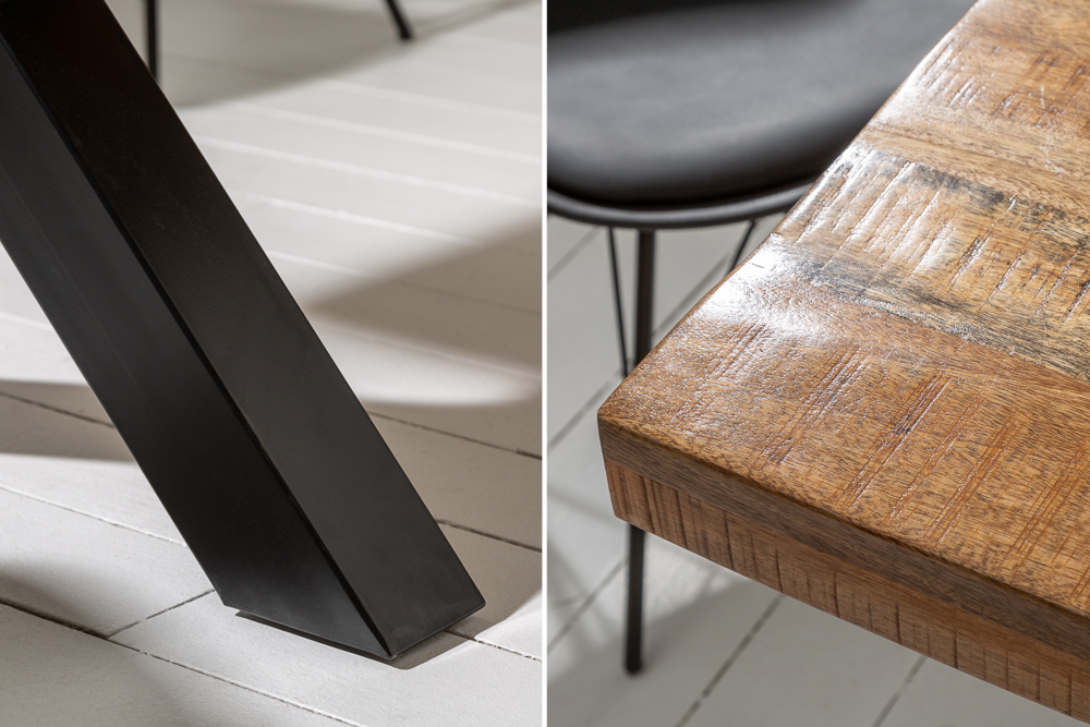 Massiver Esstisch IRON CRAFT 200cm natur Mangoholz Industrial Design X-Gestell schwarz Metall