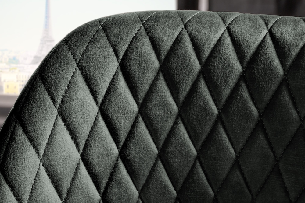 Design Barhocker PARIS grün Samt mit Lehne Metall schwarz gold Ziersteppung