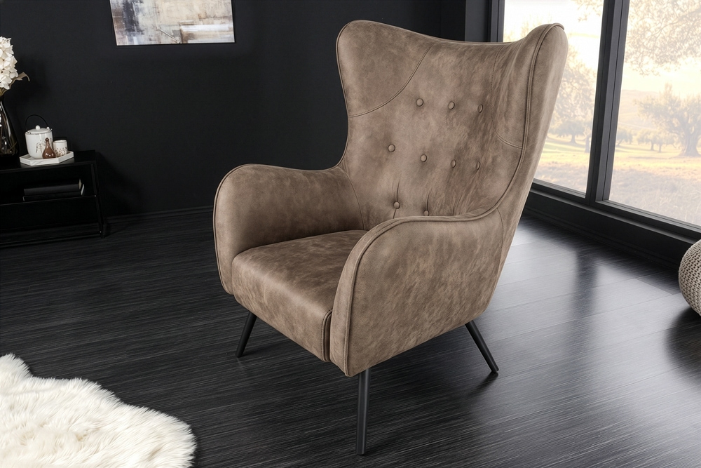 Design XL Sessel AMSTERDAM taupe Microfaser schwarze Metallbeine