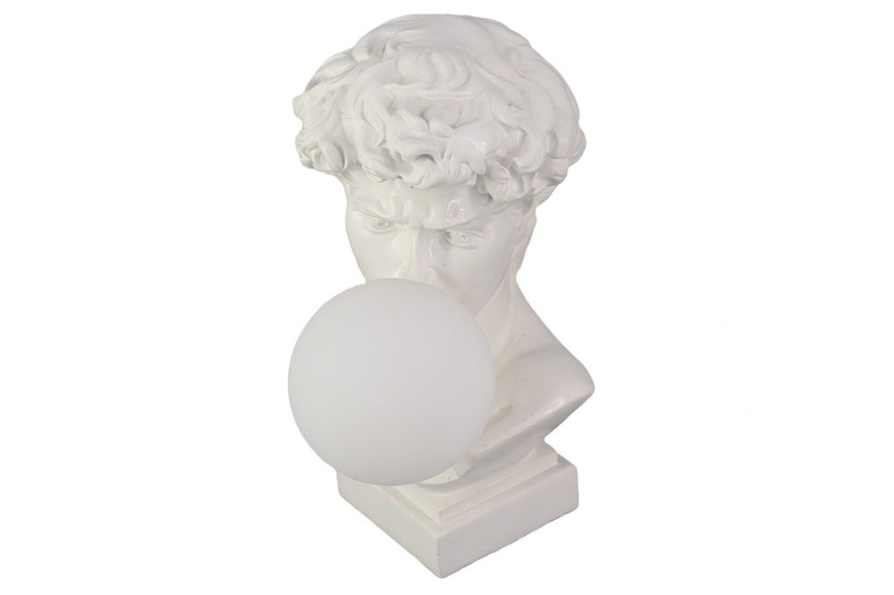 Handgefertigte Tischlampe DAVID 30cm weiß Büste mit Lampenkugel