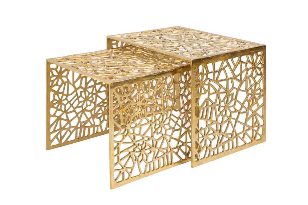 Handgearbeiteter Couchtisch ABSTRACT 50cm 2er Set gold im Gap Design