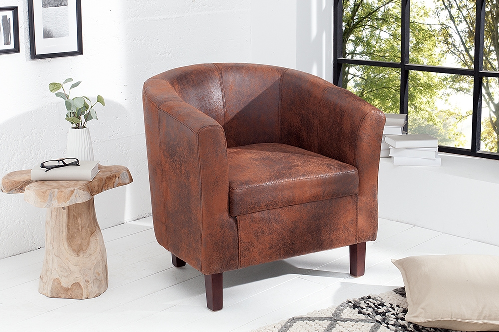 Design Lounge Sessel HEMINGWAY whisky braun mit Armlehnen Cocktailsessel Massivholzbeine
