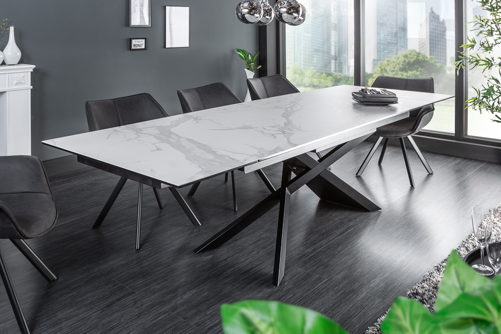 Ausziehbarer Esstisch EUPHORIA 180-220-260cm Marmor weiß Keramik made in Italy