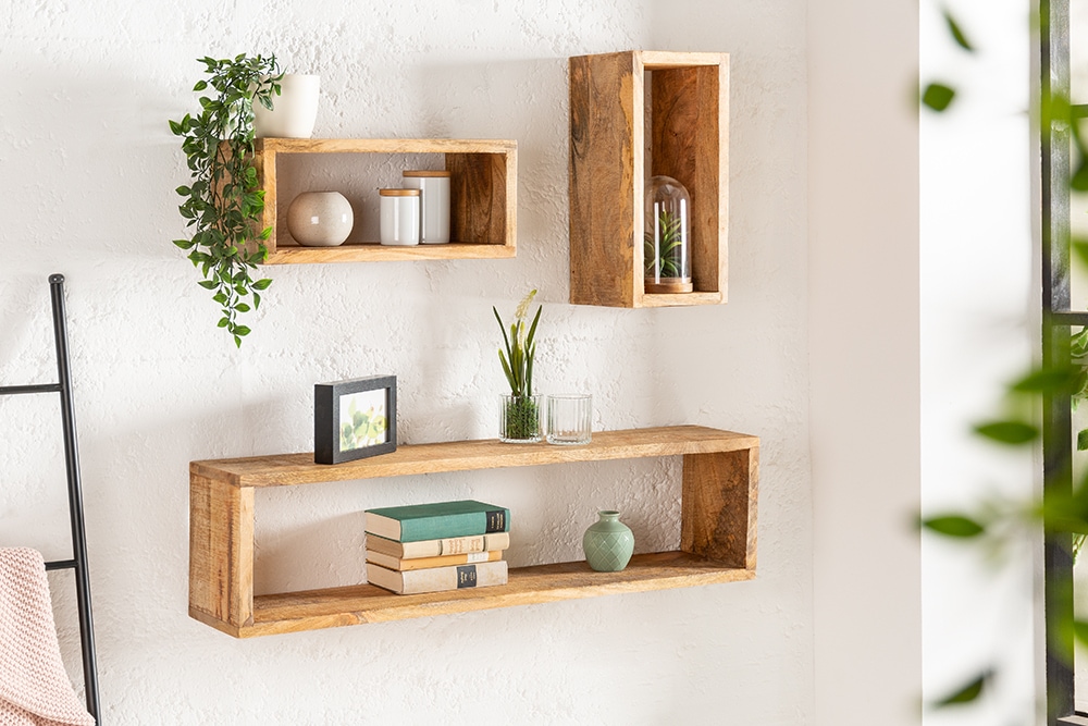Massives Wandregal 3er Set HEMINGWAY 94cm aus Mangoholz