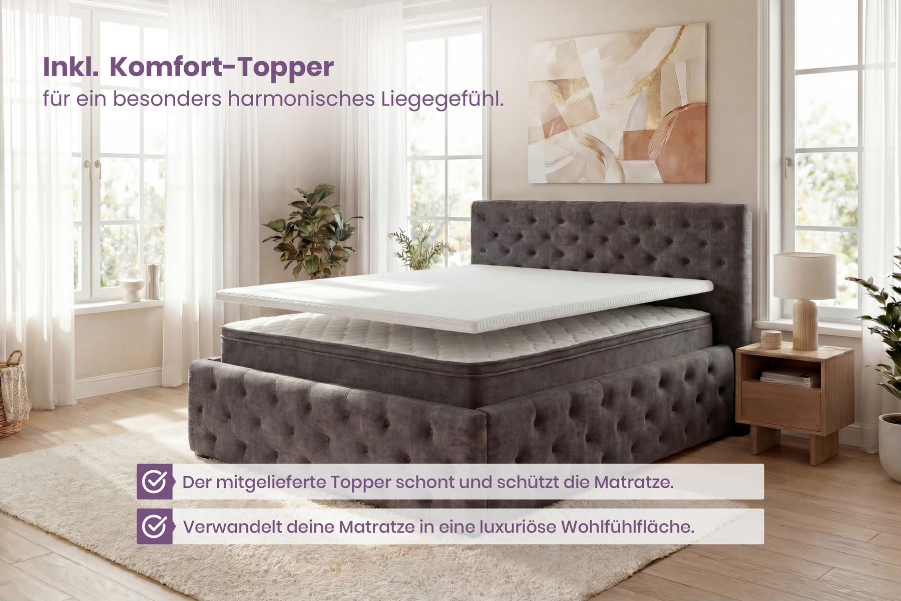 Bequeme Matratze mit Topper CLOUD FLEX 180x200cm dunkelgrau Tonnentaschenfederkern 9-Zonen