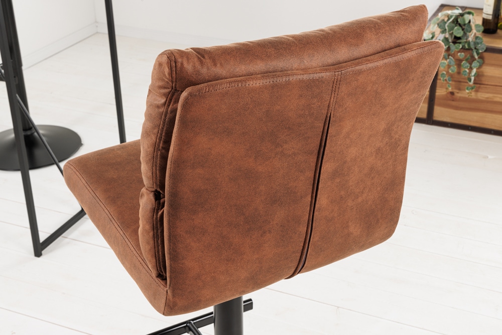 Höhenverstellbarer Barhocker COMFORT antik braun Microfaser drehbar mit Lehne Metall schwarz
