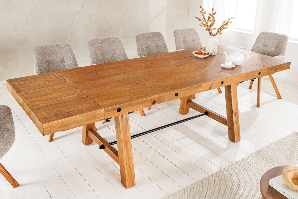 Massiver Esstisch FINCA 165-240cm vintage braun verlängerbar Pinienholz Bohlenoptik