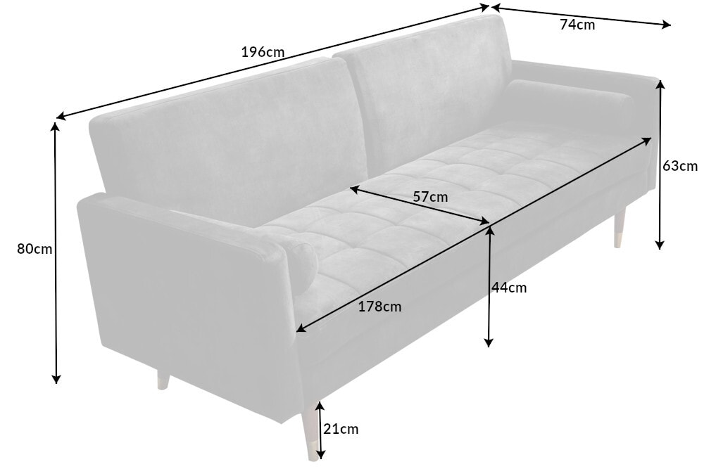 Modernes Schlafsofa COUTURE 200cm grau Microvelours 3-Sitzer Couch mit Schlaffunktion