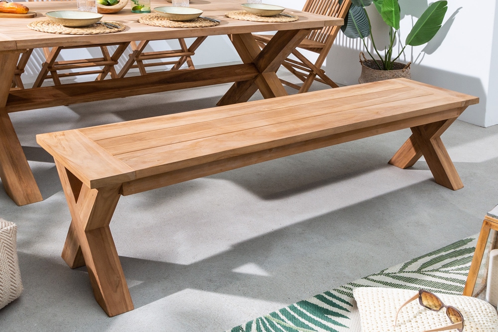 Massive Gartenbank EMPIRE TEAK 160cm natur Teakholz Outdoor-Sitzbank wetterfest