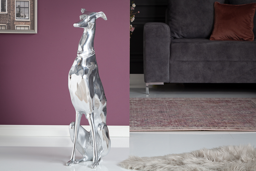 Elegante Windhund Skulptur GREYHOUND 70cm Aluminium Design Figur
