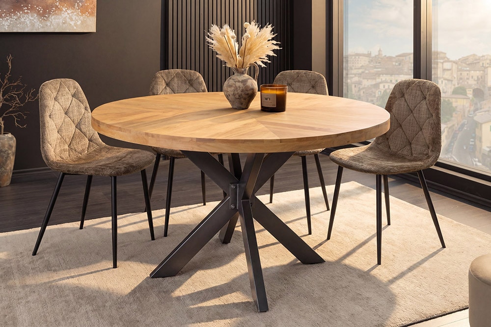 Runder Esstisch INFINITY HOME 120cm natur cream finish Mangoholz Parkett schwarz