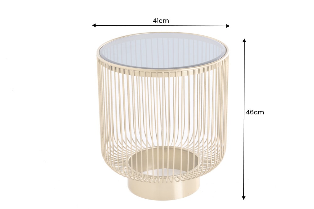 Filigraner Design Beistelltisch VARIATION 50cm gold Metall rund Schwarzglas Handarbeit