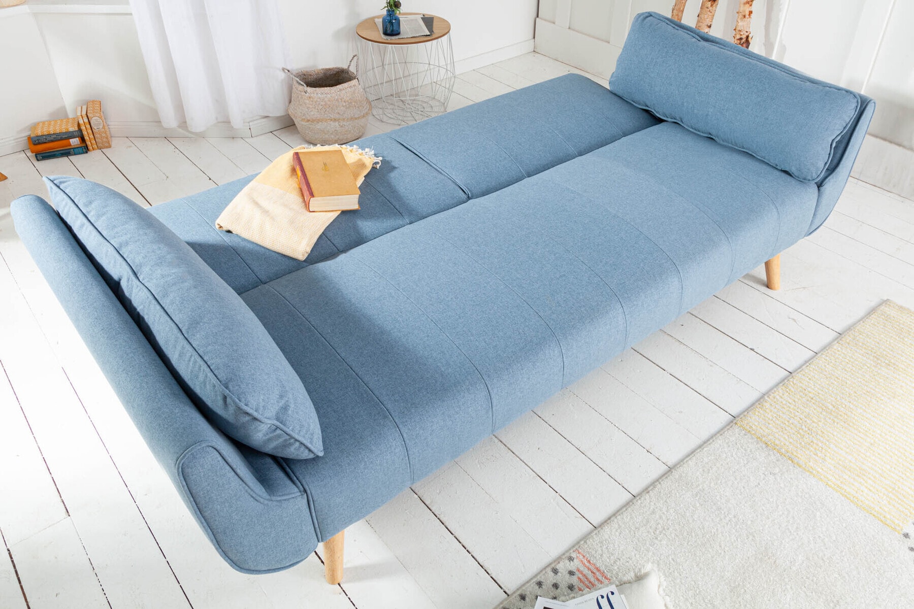 Design Schlafsofa DIVANI 220cm hellblau Strukturstoff Scandinavian 3-Sitzer mit Bettfunktion
