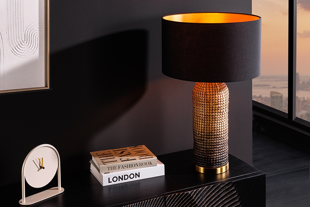 Handgefertigte Tischlampe ZEA 60cm schwarz natur runder Lampenschirm Seegras » Jetzt kaufen