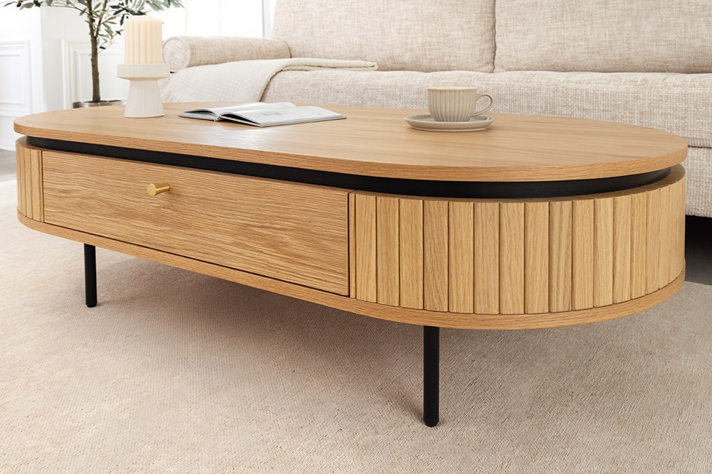 Moderner Couchtisch ATELIER 120cm natur Eiche schwarz mit zwei Schubladen » Jetzt kaufen