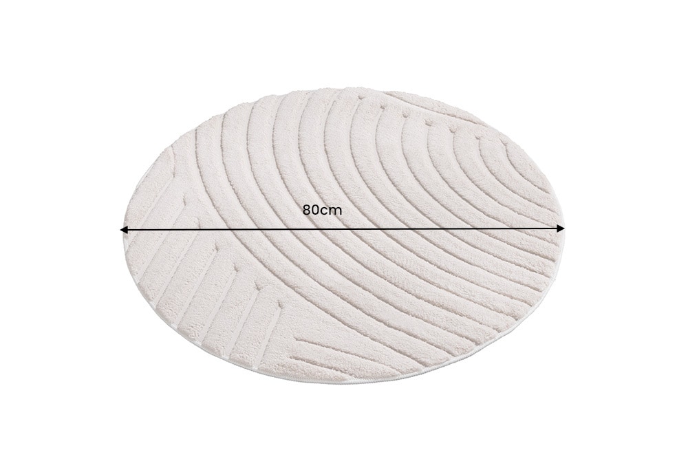 Runder 3D strukturierter Kurzflor Teppich ART DECO 80cm beige creme Hoch-Tief-Effekt