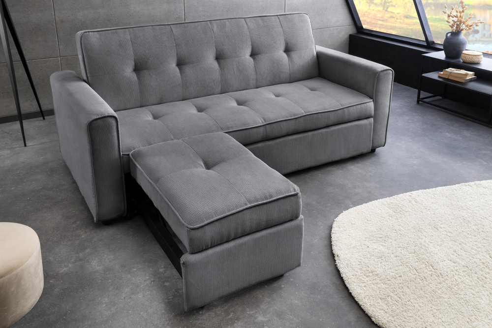 Ausziehbares Schlafsofa SMART 180cm grau Cord 2-Sitzer Couch mit Nosagfederung