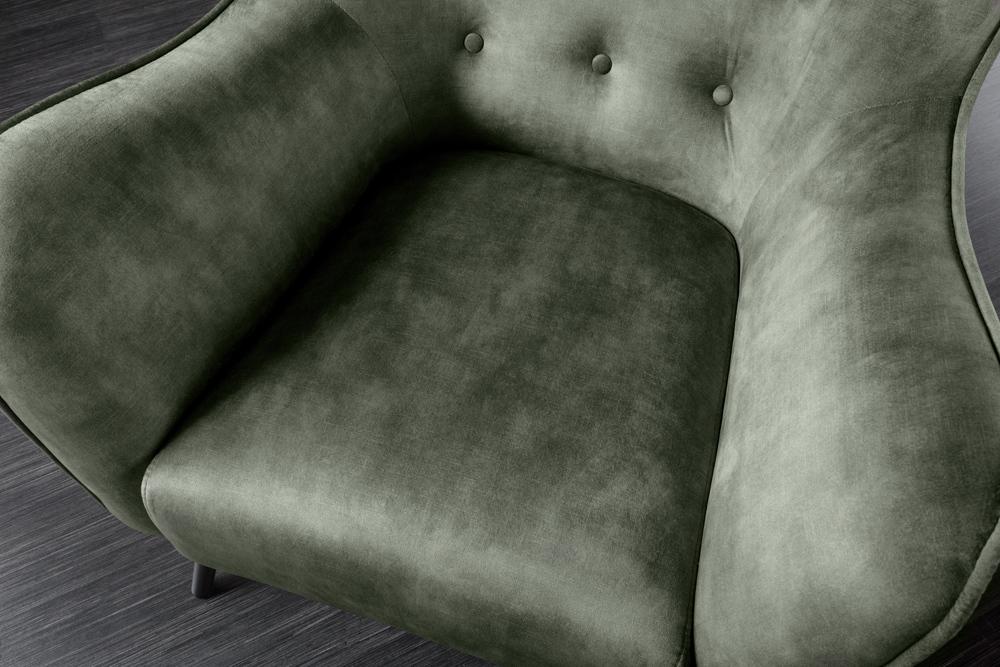 Design XL Sessel AMSTERDAM grün Samt schwarze Metallbeine Retro Stil