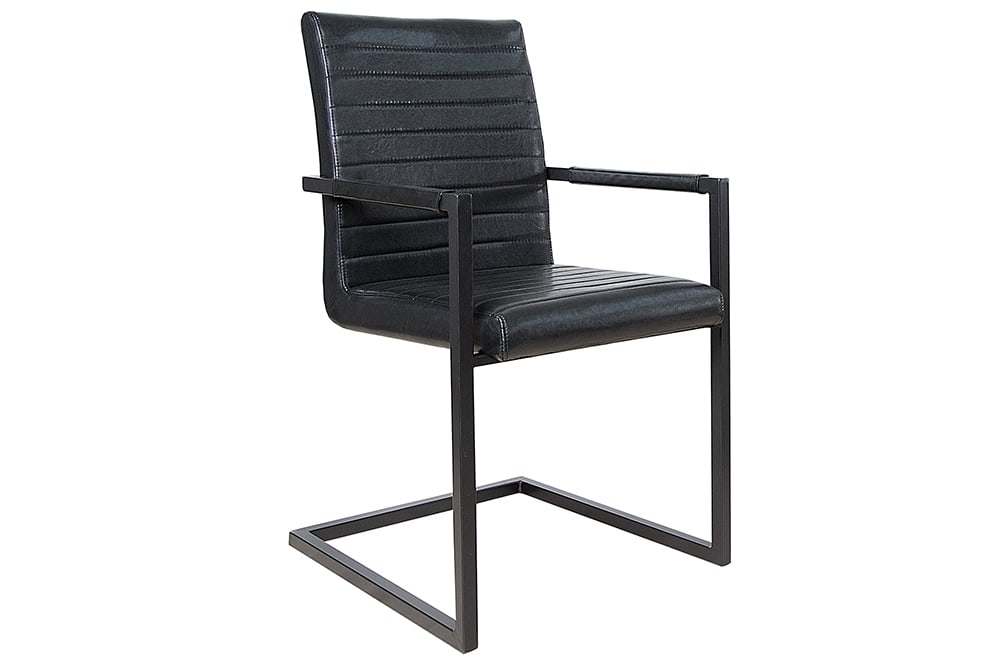 Industrial Freischwinger Stuhl LOFT antik schwarz Kunstleder mit Armlehne Eisengestell