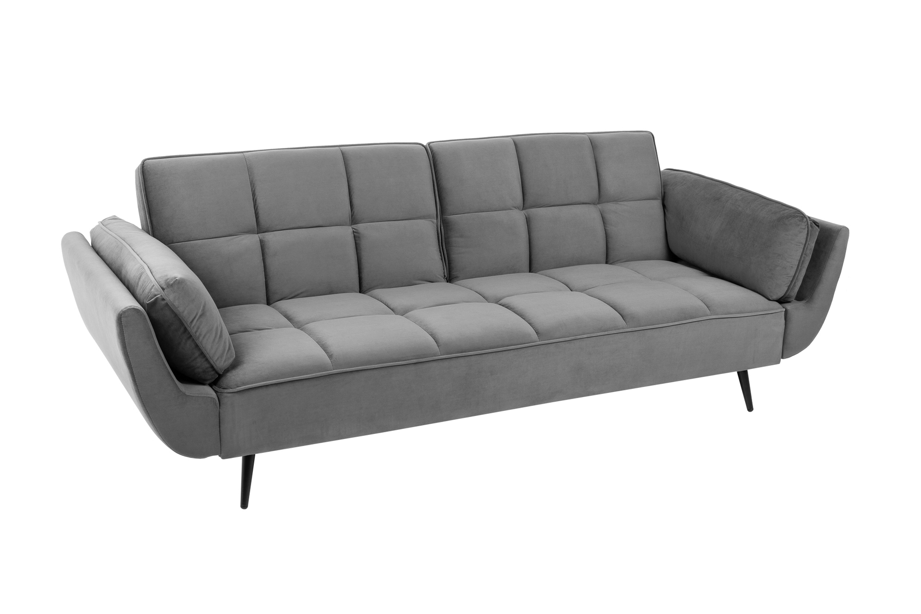 Retro Schlafsofa BOUTIQUE 215cm grau Samt 3-Sitzer mit schwarzen Füßen