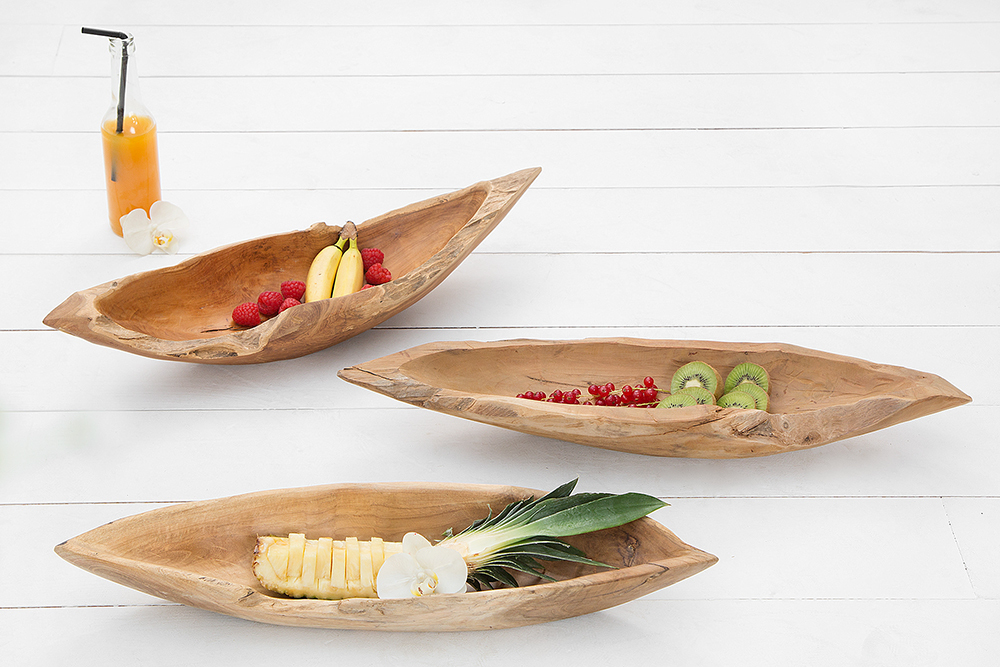 Massive Schale NATURE BOAT 60cm natur Teakholz Wurzelholz
