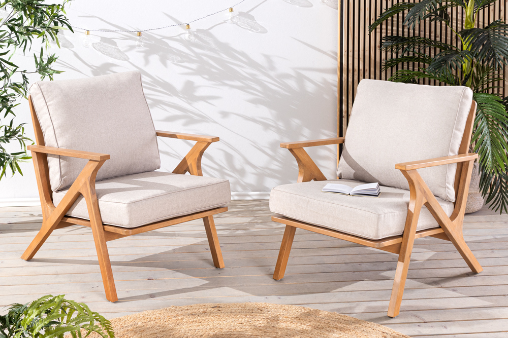 Wetterfester Gartenstuhl COMFORT LINE natur beige Akazienholz Loungesessel