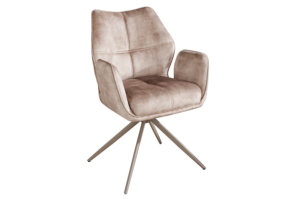 Drehbarer Design Stuhl CONCORD champagner greige Samt Taschenfederkern Metallgestell greige