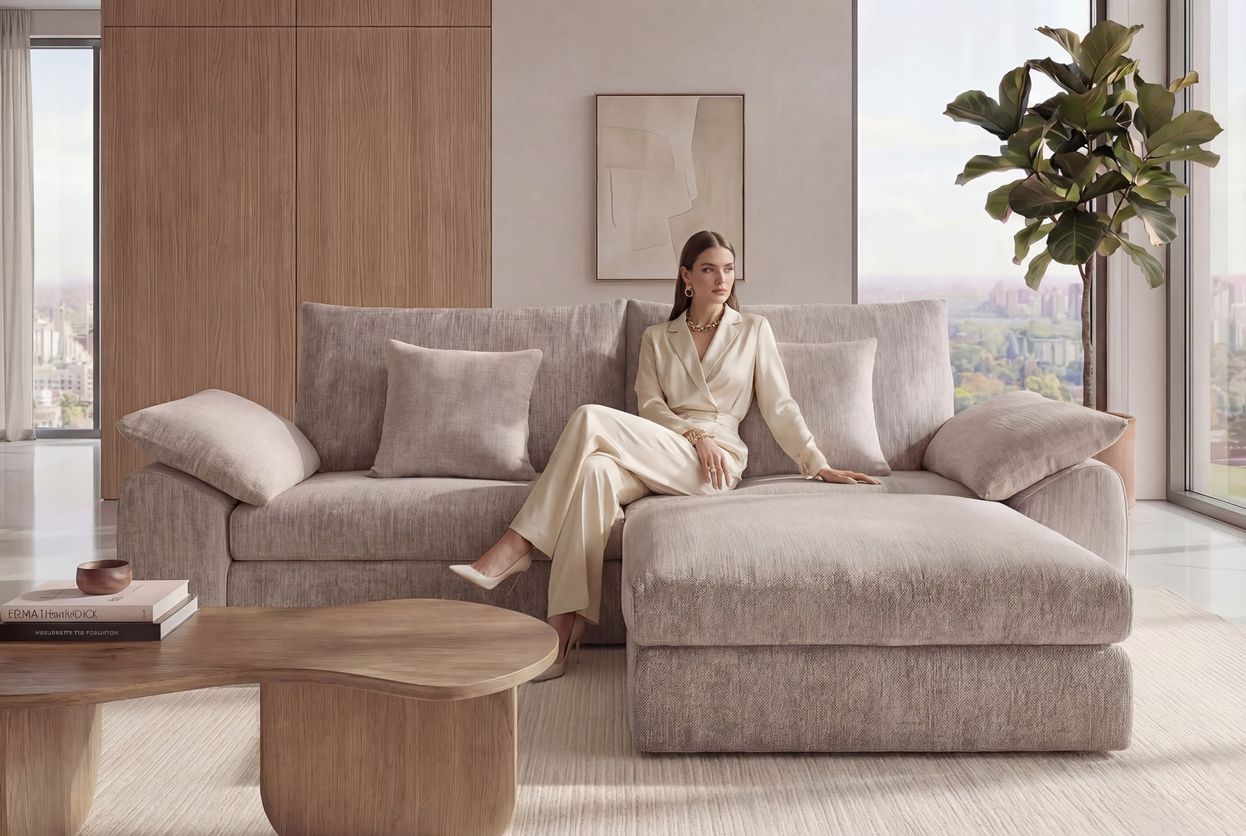 Stilvolles Sofa SOHO 225cm beige Chenille 3-Sitzer Couch mit Wellenunterfederung