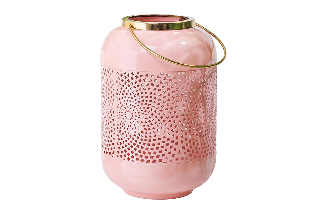 Deko Windlicht CANDLELIGHT 30cm pastell-rosa Metall handmade Laterne
