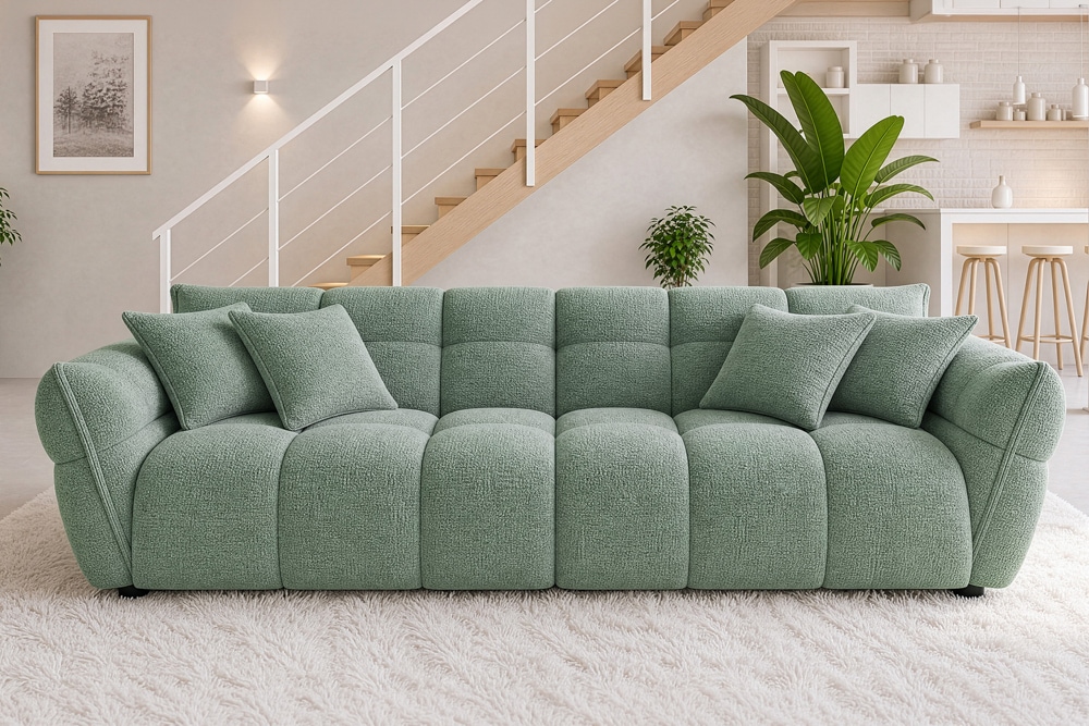 XXL Sofa CLOUD 260cm salbei Bouclé Bigsofa Federkern inkl. Kissen