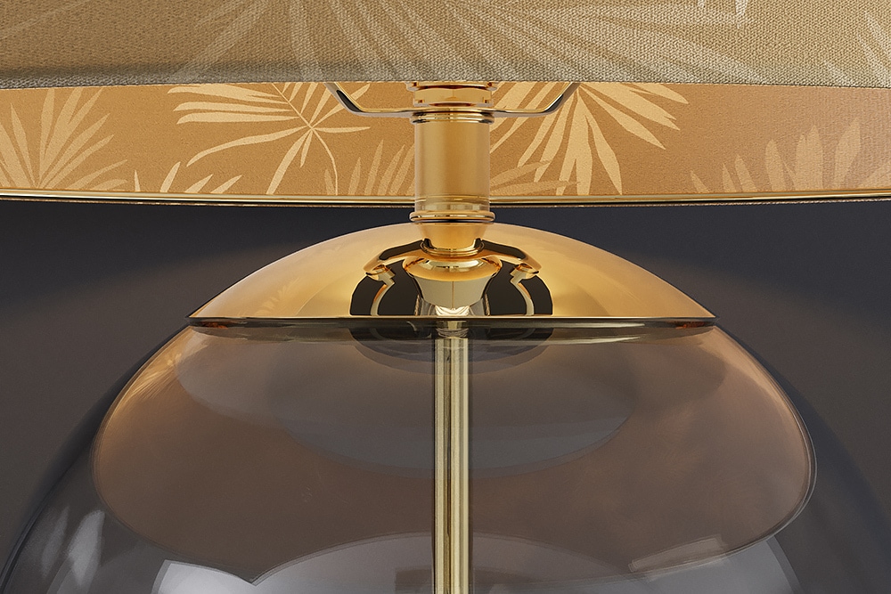 Moderne Tischlampe CLASSICO 60cm transparent Glas weiß gold Leinenschirm