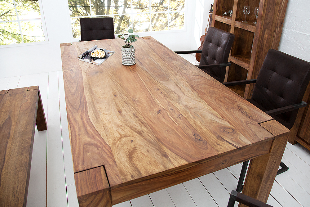 Massivholz Esstisch MAKASSAR 200cm braun Sheesham stone finish Holzbeine rechteckig