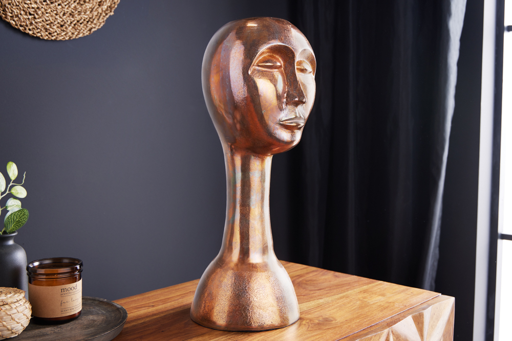 Handgefertigte Vase FACE 50cm Kupfer-Look Antik Aluminium abstrakt