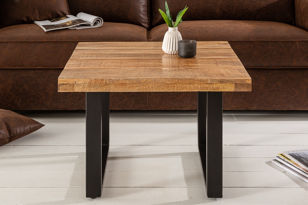 Massiver Couchtisch IRON CRAFT 60cm Mangoholz Industrial Design