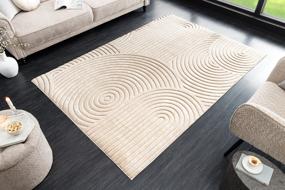 3D strukturierter Kurzflor Teppich ART DECO 230x160cm beige Hoch-Tief-Effekt