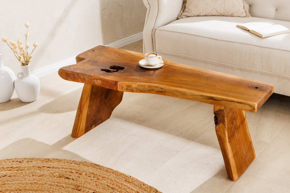 Massivholz Bank ROOT 100cm braun natur Teak Baumstamm