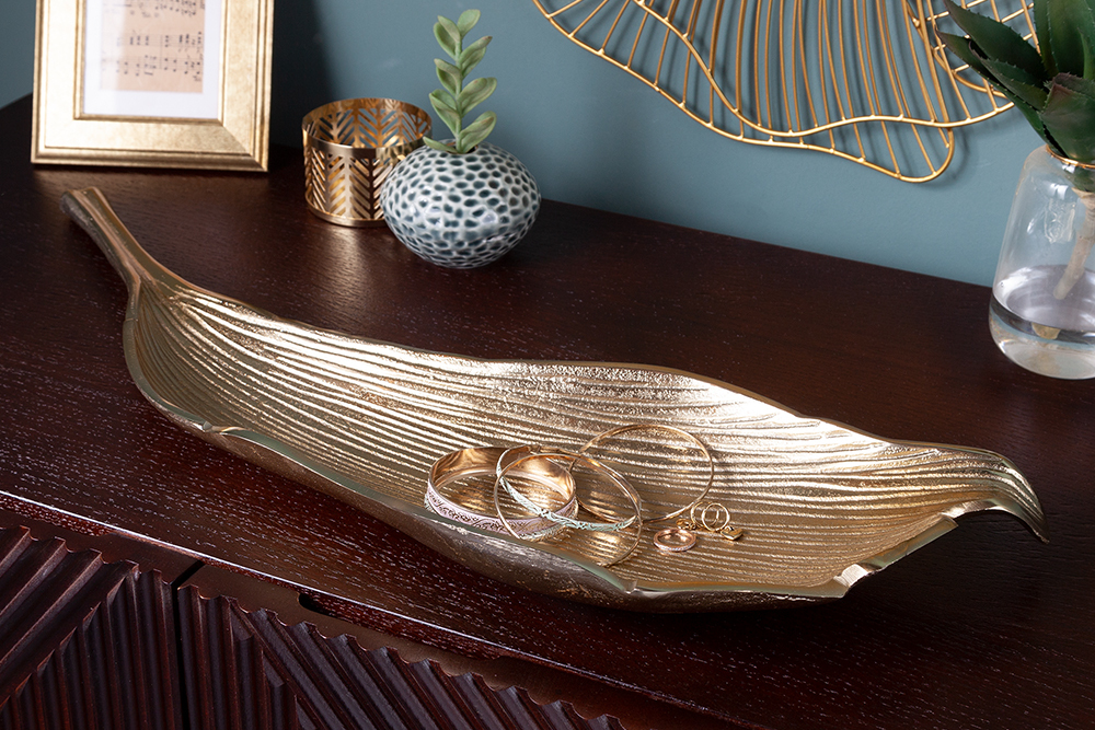 Handgefertigte Deko Schale ABSTRACT LEAF 65cm gold Aluminium