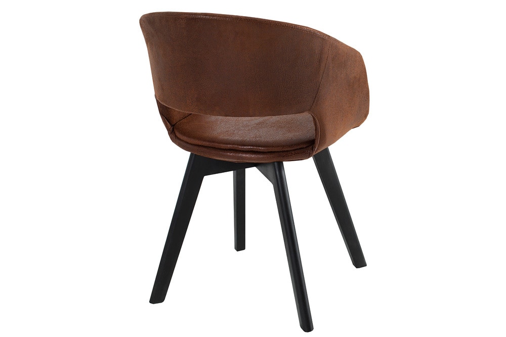 Design Stuhl NORDIC STAR antik braun Microfaser Massivholz schwarz mit Armlehne gepolstert