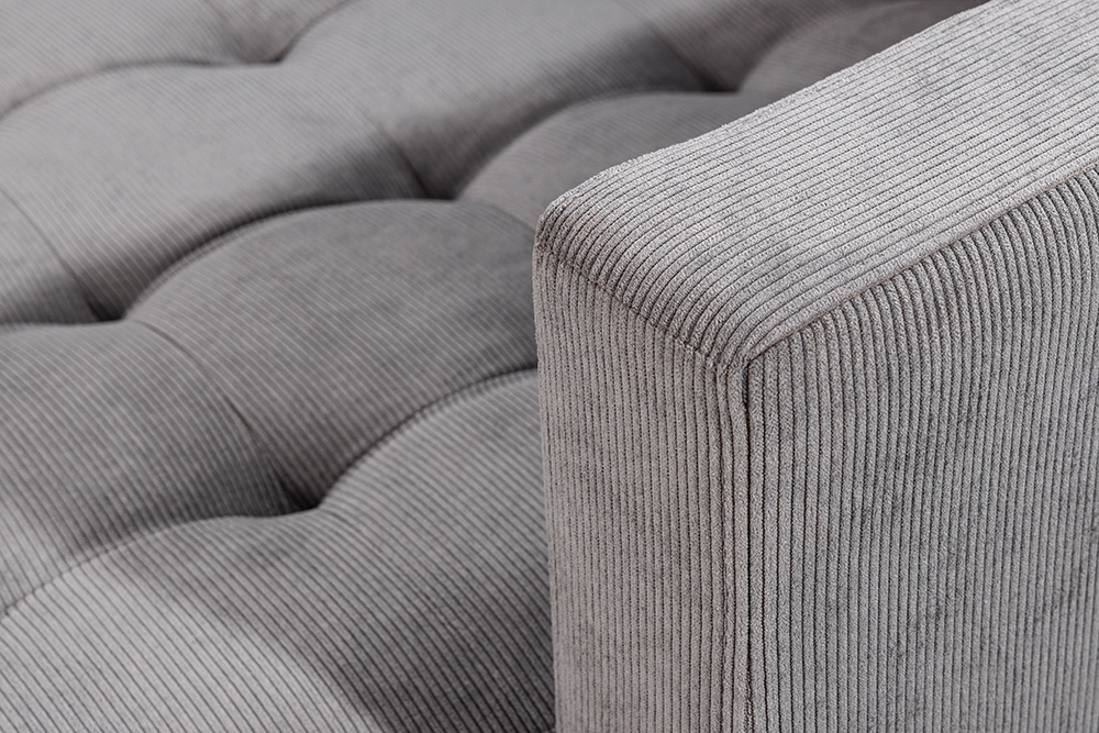 Modernes Ecksofa STOCKHOLM 220cm grau Cordstoff Federkern 3-Sitzer-Sofa