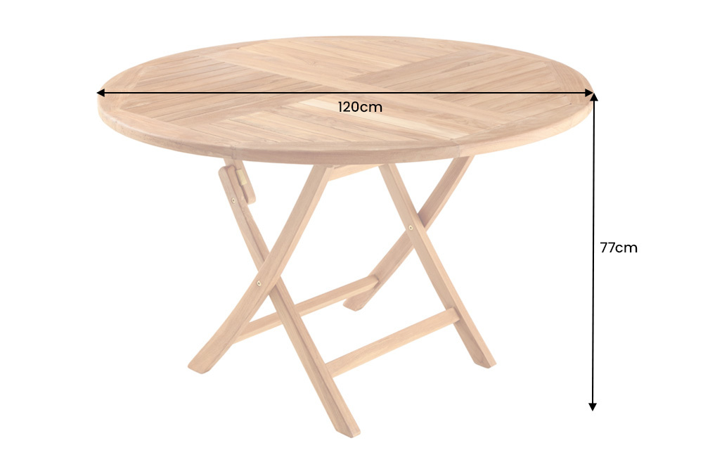 Massiver Gartentisch EMPIRE TEAK 120cm natur Teakholz rund klappbar Outdoor Balkontisch